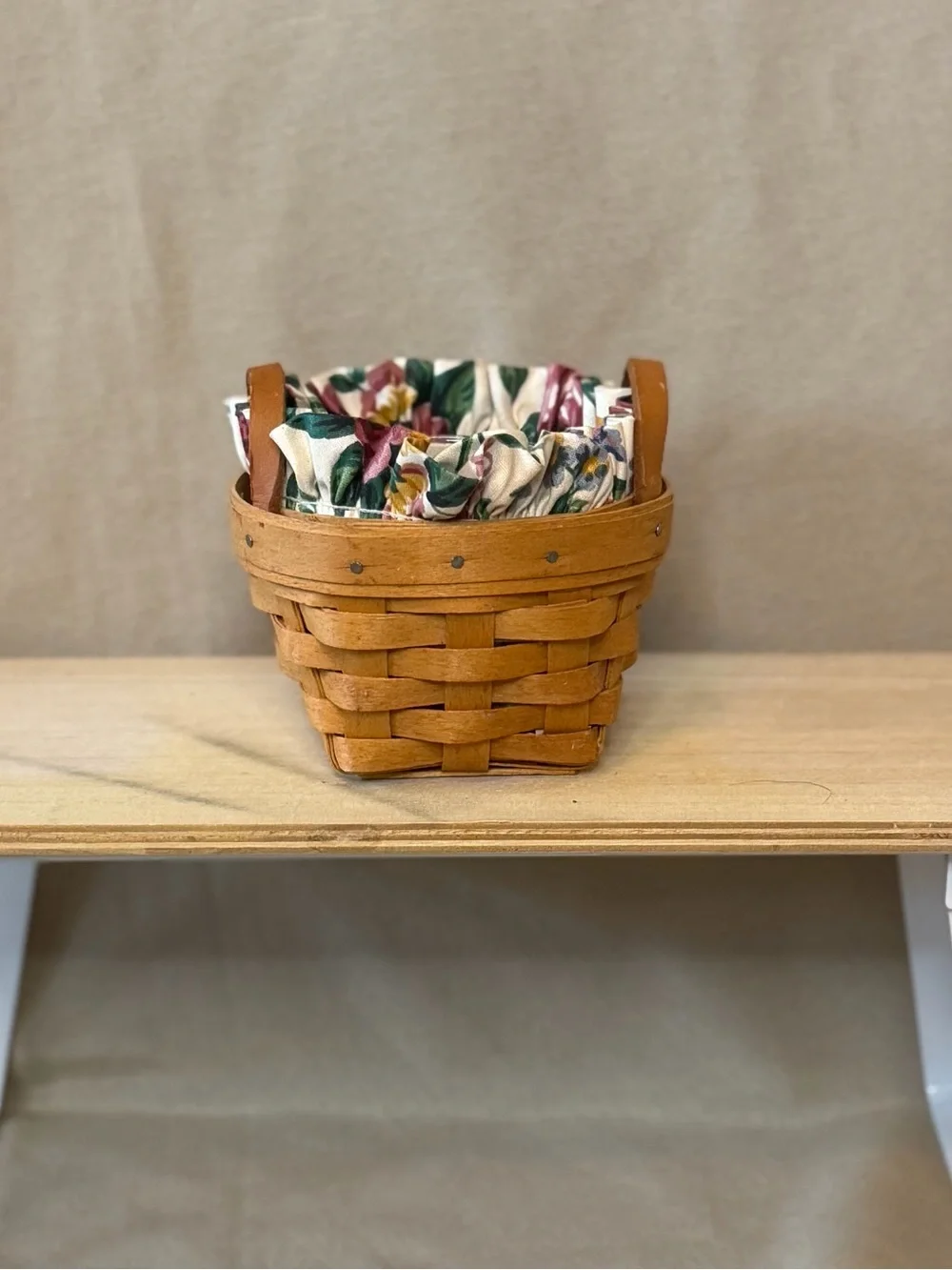 Longaberger Tan Basket with Floral Liner and Protector